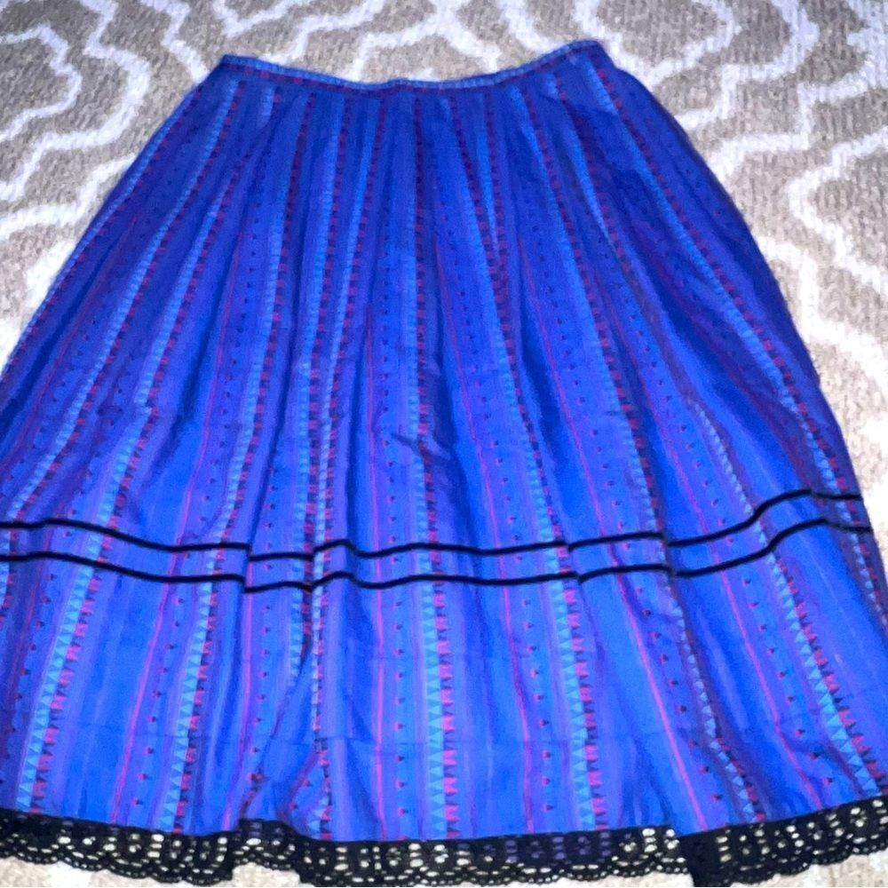 Blue Striped A-Line Skirt with Black Trim